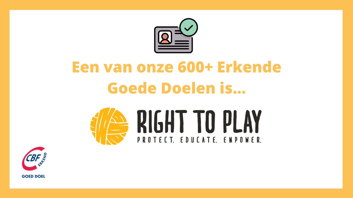 Het CBF houdt toezicht op meer dan 600 Erkende Goede Doelen. <a href="/RightToPlayNL/">Right To Play</a> is er een van. Right To Play zet spelen in om het leven van kinderen te verbeteren die opgroeien in armoede, gevlucht zijn of te maken hebben met geweld. Lees hier meer over: cbf.nl/organisatie/ri…