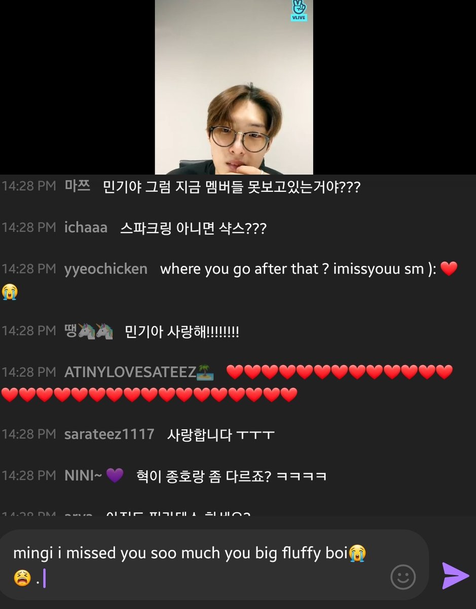 Seonghwaplz's tweet photo. For the archives😭. 
I WAS THERE FOR THE RETURN VLIVE😭😭😭 #MINGI #MingiIsBack #ATEEZ https://t.co/8TC8MN8uAa