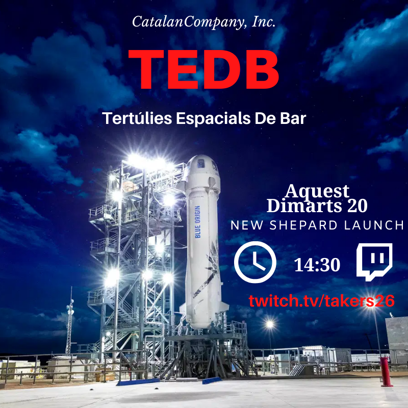 blaucat's tweet photo. Recordeu! Avui tindrem un altre #TEDB per seguir les aventures dels milionaris de l'espai. En aquesta ocasió en Jeff Bezos de Amazon. Nou us ho perdeu, que farem el "vermutillo" !! https://t.co/U65CPYbehP https://t.co/bdC6QpvAk3