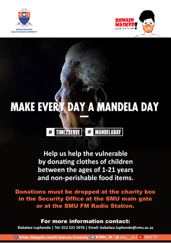 SMU_SA's tweet photo. Take action, inspire change, and make every day a #MandelaDay. #Time2Serve | #ActionAgainstPoverty | #WeAreSMU. https://t.co/kKs7pkBfPn