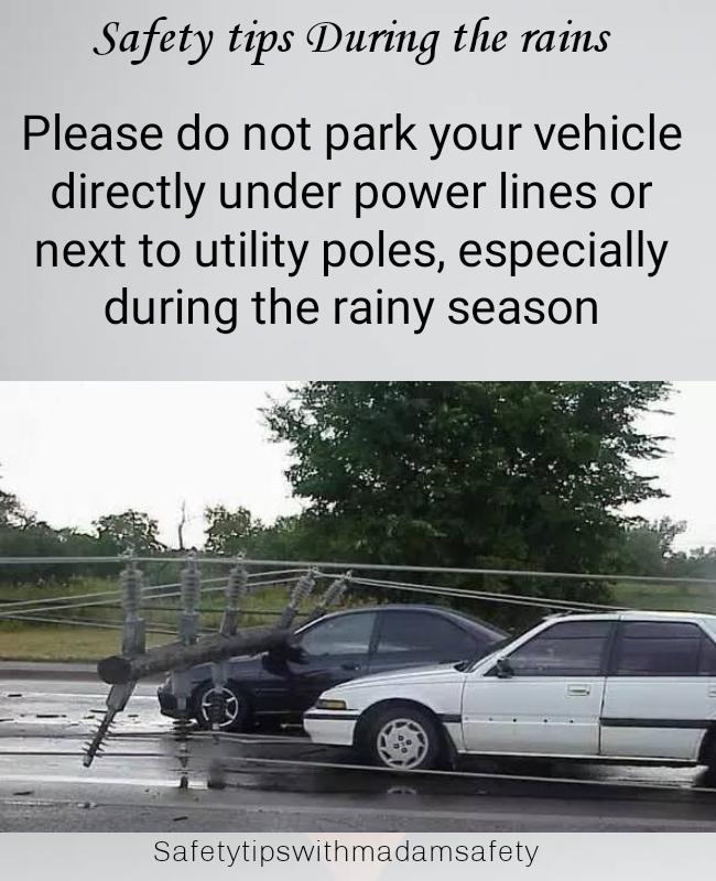 Please ensure not to park your vehicles directly under power lines, especially during these period of heavy rains @dfoy2 @AIbegbu @AfriSAFE2021 @Gidi_Traffic @trafficbutter @Back2WorkSafely @isakpa_abanum @HSENations #safetytips #safetyeducation #safety #safetytipswithmadamsafety