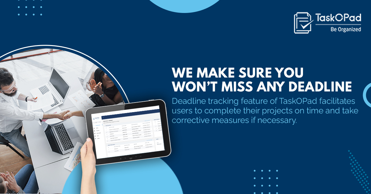 pad_task's tweet image. TaskOPad has a #DeadlineTracking feature to facilitate users to accomplish their projects on time. Let’s connect to discuss the scope of TaskOPad. 

@pad_task 

bit.ly/3rmKHDJ

#deadlinemanagement #taskmanagement #deadlines #projectmanagement #taskmanagementsoftware