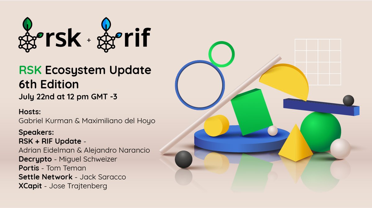 ¡Marca tu calendario para la próxima actualización del ecosistema #RSK! A partir del 22 de julio a las 11:45 am (GMT-3)

Con actualizaciones de los equipos de <a href="/DECRYPTO_la/">DECRYPTO</a>, <a href="/portis_io/">portis</a>, Settle Network y @xcapitla

Síguelo aquí (el evento será en inglés): youtube.com/watch?v=Sf7hj2…
