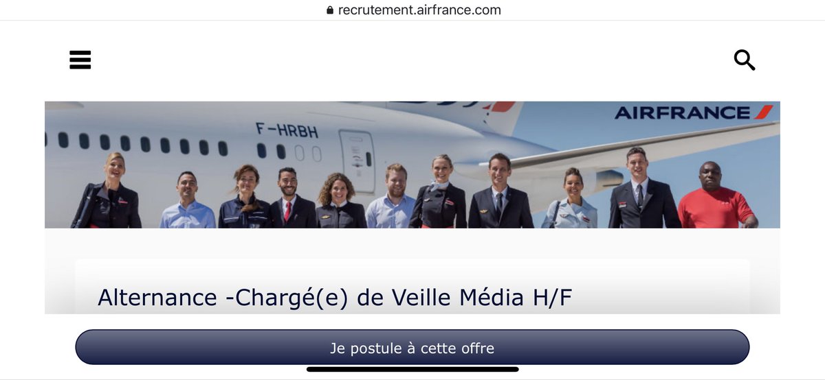 Tu es étudiant en Master 2 Journalisme, Communication ou Sciences Po et tu recherches une #alternance ? 

Rejoins l’équipe sympathique du service de presse d’#AirFrance / #AirFranceKLM qui recrute son alternant Veille Médias pour 12 mois ! bit.ly/3zjnWDo #recrutement