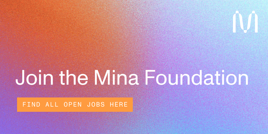 Join the Mina Foundation! 🤝

We're looking for a Director of Biz Dev, Developer Relations, and other open roles. Apply here: bit.ly/MinaHiring #CryptoJobs #BlockchainJobs #DevRel #BizDev