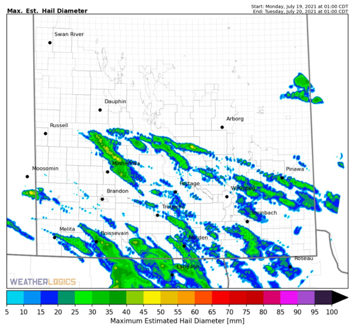 Strong thunderstorms developed overnight for parts of Saskatchewan and Manitoba. We have received early morning reports of pea-sized hail or larger. 

Did you receive any hail on your farm overnight?

#weatherlogics #skstorm #mbstorm