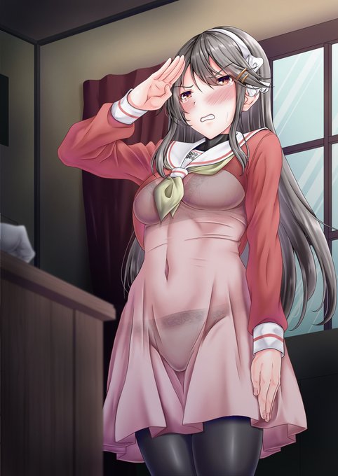 [R-18] 敬礼榛名(ふたなり差分つき) #艦これ #榛名 #ふたなり #着衣射精 https://t.co/rj77qviONg 