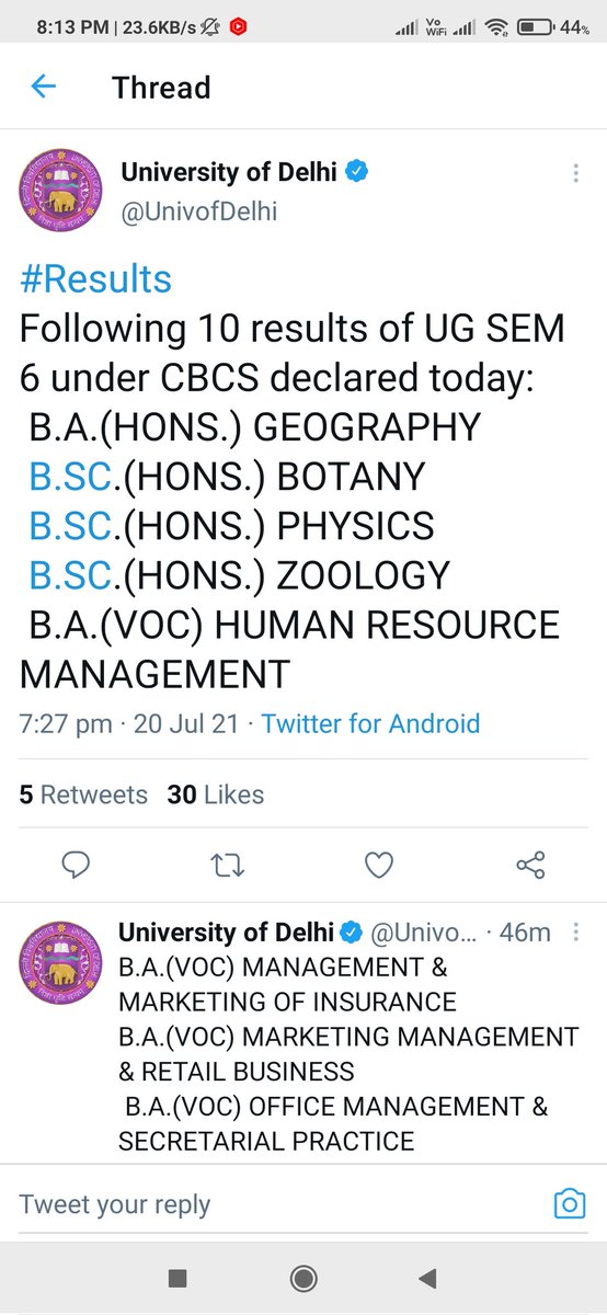 <a href="/UnivofDelhi/">University of Delhi</a> 
This is a Very sad reality that- University always focused on declaring the result of regular students,  They never tweets and update about the result of sol students- who appears in the exam in March 2021. और कितना इंतजार करना होगा! ट्वीट करके कम से कम यही बता दें!