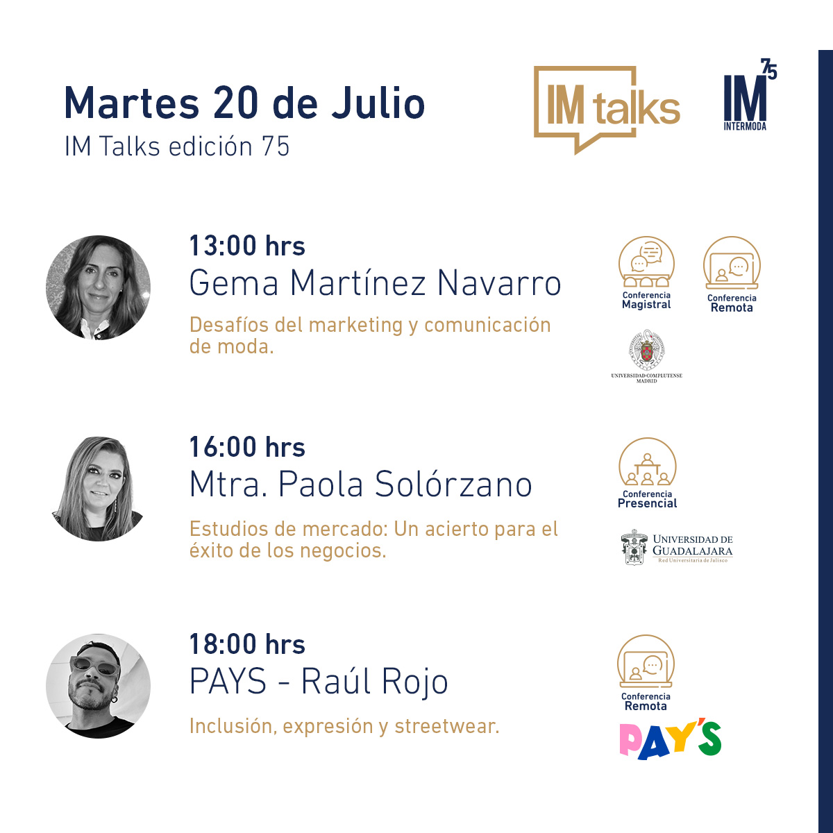 Intermoda's tweet image. ¡Bienvenidos a Intermoda 75! 
Pograma de #IMTalks y #FashionSpace del día de hoy. 

Si deseas disfrutar de IM Talks de forma digital a continuación te compartimos los links para inscribirte a cada charla.