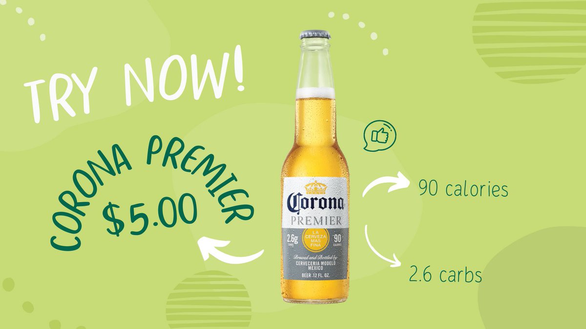 Banditobarneys's tweet photo. Try a Corona Premier. It only has 90 calories. 

#CoronaPermier #EastDundee #BanditoBarneysBeachClub #Beer #Bar #NightLife https://t.co/DoOzYhaQxf