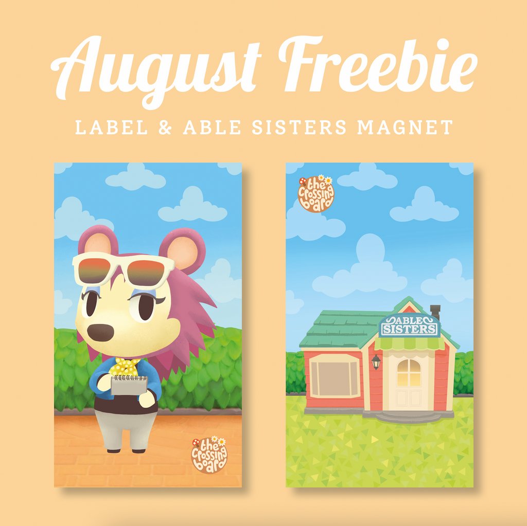 CrossingBoard's tweet photo. Since the Celeste/Blathers magnets from the May issue went so well, we decided to do the same for the August issue! 🤩 
You'll randomly get either Label or the Able Sisters 🦔

⁠Which one are you hoping to get? 🥰⁠

Subscribe now: https://t.co/pQKI6wp4v8 https://t.co/HuX5KUOMqq