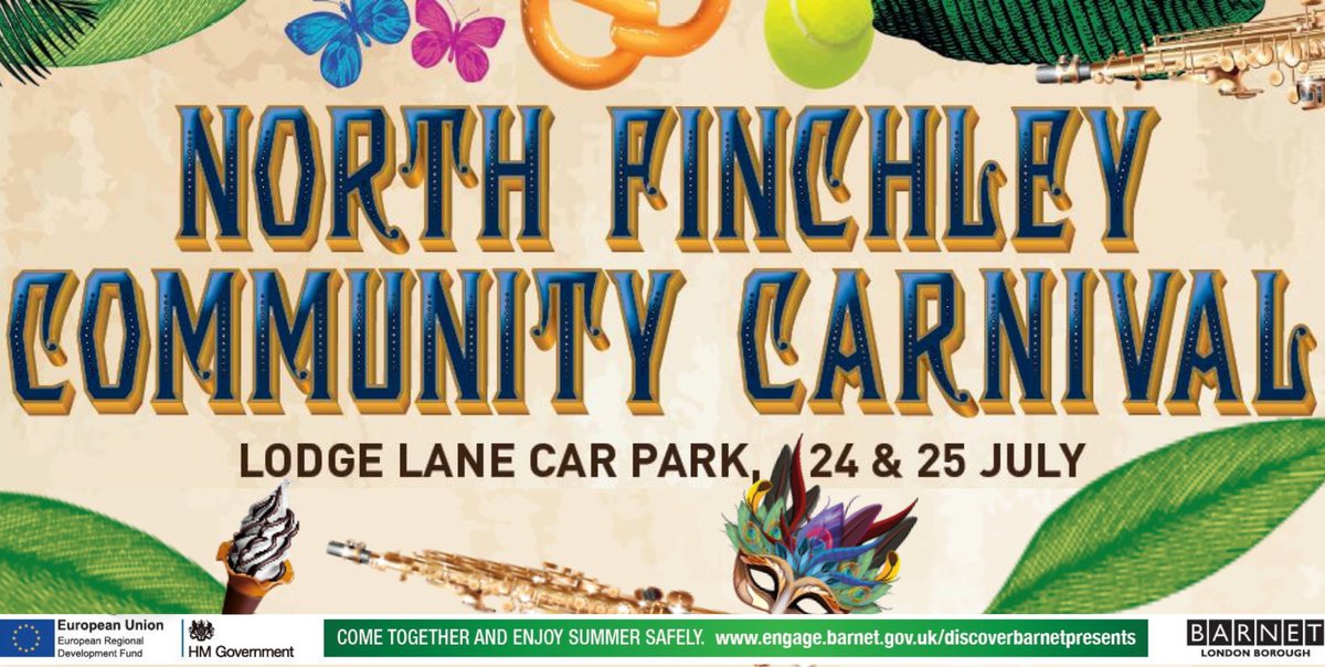 The North Finchley Community Carnival is this weekend! From 11-8pm Lodge Lane Car Park will host local musicians, local food &amp; drink, a funfair, and activities for all ages! 😎🎉🎶😃☀️ #DiscoverBarnetPresents #FreeEntry engage.barnet.gov.uk/discoverbarnet…