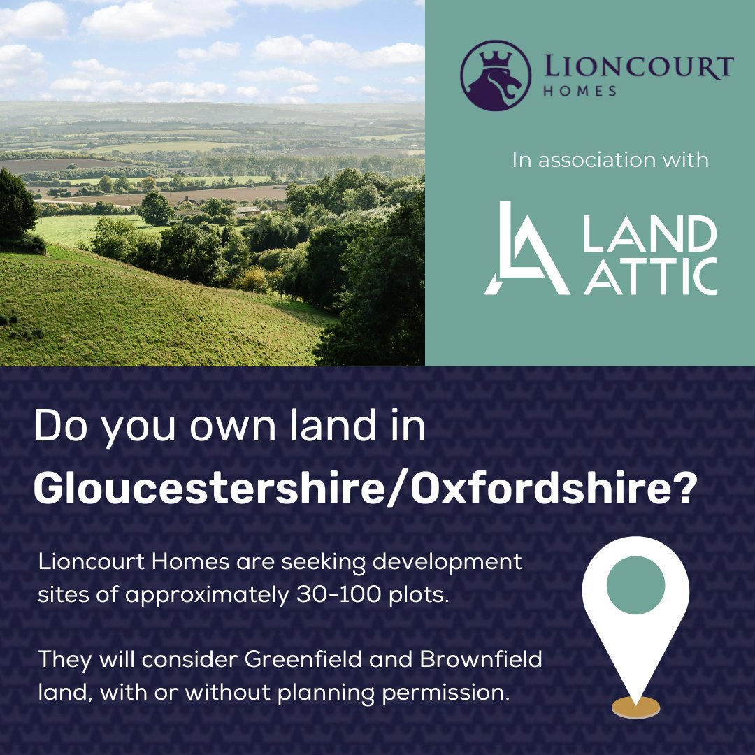 Do you own land in Gloucestershire or Oxfordshire @LioncourtHomes are seeking a number of sites across the UK for development, in particular the Gloucestershire and Oxfordshire regions. Contact Rachel Cartwright : 01905 755167 #landrequirement #propertydevelopment #landoxford 📍