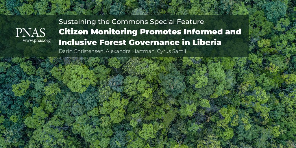 Does citizen monitoring help preserve the commons? New evidence from 🇱🇷 Liberia in <a href="/PNASNews/">PNASNews</a>: bit.ly/3BbVogX

We (<a href="/alexinafrica/">alex h</a> <a href="/cdsamii/">Cyrus Samii</a>) contribute to a special issue on community monitoring of common-pool resources: bit.ly/3keVi2b

🧵👇