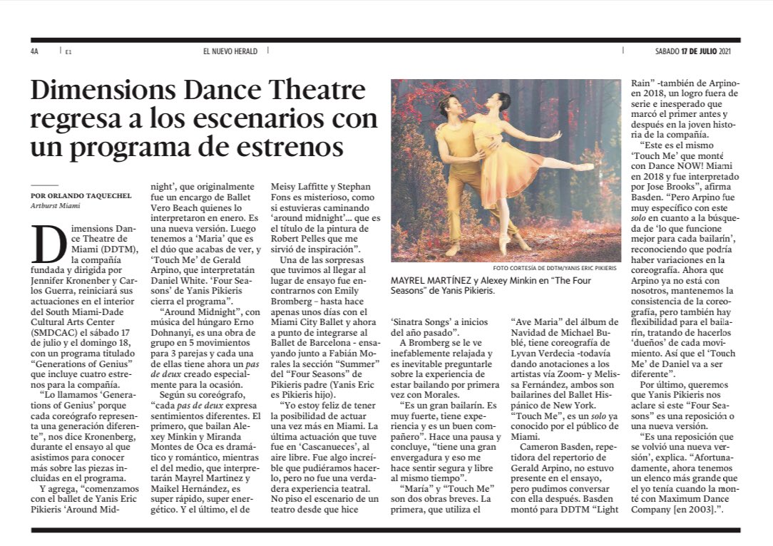 ortaquechel20's tweet photo. Acabo de descubrir en la edición digital de @elnuevoherald del 17/07 mi artículo @artburstmiami sobre @ddtmiami #ballet @JenKronenberg @SMDCAC @BasdenCameron @iamdanowhite @yaniseric @maruantunano @miamidancehub @MiamiDadeArts @ArtsBizMiami @casadanza1 @DanzadanceOrg https://t.co/gZLl7wPqBf