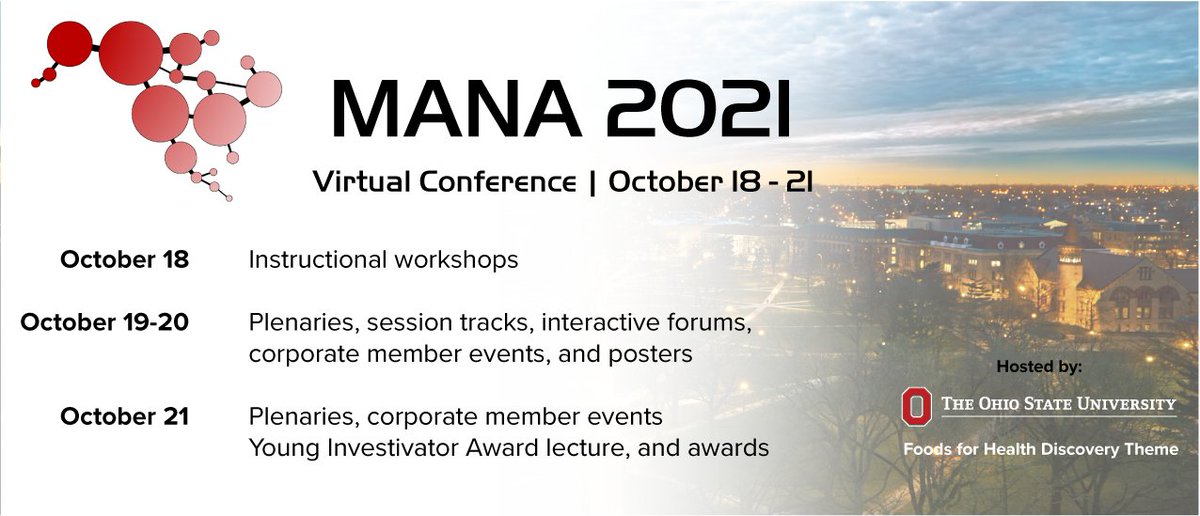 Jessica Cooperstone (@cooperstonelab) on Twitter photo Abstract submission is now open for the <a href="/MetabolomicsANA/">MetabolomicsANA</a> Metabolomics Association of North America #MANA2021 virtual meeting!
Organized by our <a href="/OhioState/">Ohio State</a> and <a href="/OSUFoods4Health/">Foods for Health</a> team. A thread with some details, retweet pls! 1/n
u.osu.edu/mana2021/abstr… Abstract submission is now open for the <a href="/MetabolomicsANA/">MetabolomicsANA</a> Metabolomics Association of North America #MANA2021 virtual meeting!
Organized by our <a href="/OhioState/">Ohio State</a> and <a href="/OSUFoods4Health/">Foods for Health</a> team. A thread with some details, retweet pls! 1/n
u.osu.edu/mana2021/abstr…