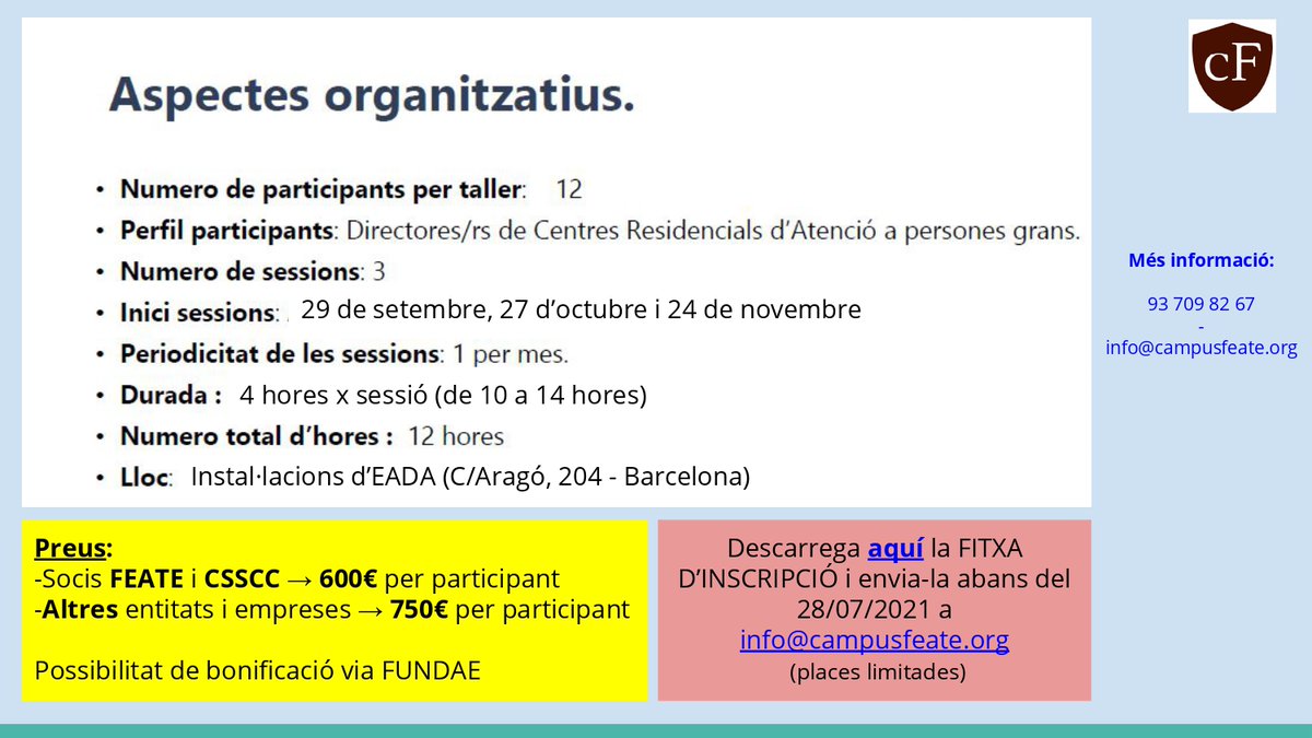 campus_feate's tweet photo. Algú dubta que als centres residencials per a gent gran cal un lideratge que parteixi de l'emoció ?
@campus_feate us proposa canviar el paradigma de lideratge amb Mª A Velasco i A Castellví.

Info i inscripcions --> info@campusfeate.org  937098267

#lideratgeemocional https://t.co/fkDWfYdUAn