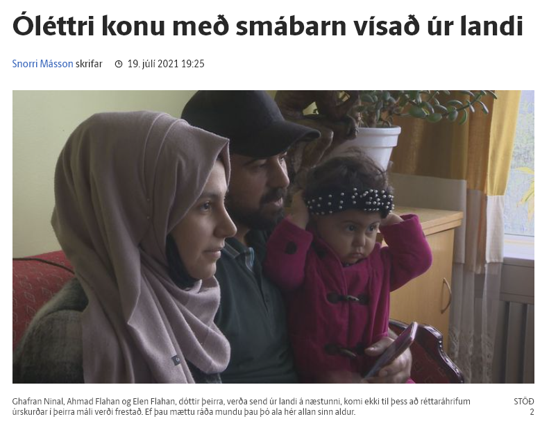 Aftur á að vísa þungaðri konu með 2 ára barn úr landi. Aðstæður flóttafólks í Grikklandi eru ömurlegar. Reglugerð um vernd flóttafólks segir meðal annars að veita eigi vernd:
„ef umsækjanda, vegna þungunar, stendur ekki til boða fullnægjandi fæðingaraðstoð í viðtöku­ríki.“ (1/6)