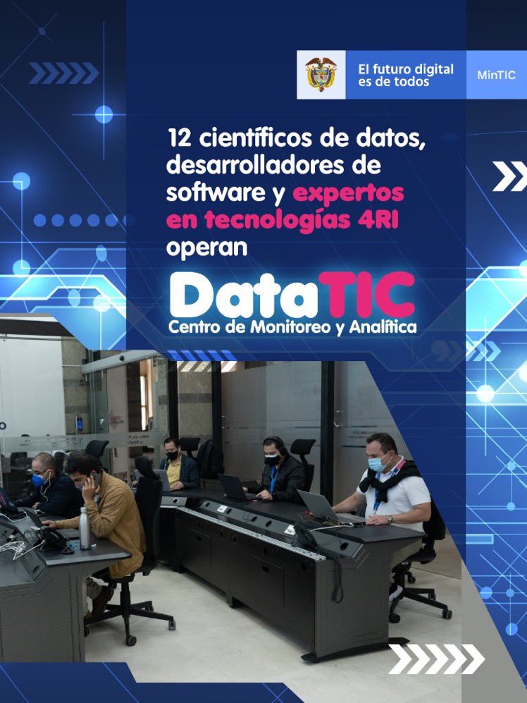 cajimenezs's tweet photo. #DataTIC está operado por talento colombiano integrado por desarrolladores de software, científicos de datos y expertos en tecnologías 4R. Dentro del equipo, cinco de ellos son beneficiarios de los programas de #CienciadeDatos y #MisiónTIC2021 del Ministerio TIC. https://t.co/BdjoMJY6Zh