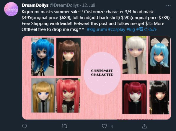 I don't know who needs to hear this, but DreamDollys is just reselling masks from NFD shop116616022.world.taobao.com (images are stolen from NFD's QQ group) and with a *massive* mark-up to boot. Don't buy from scalpers, guys.

#着ぐるみ #kigurumi