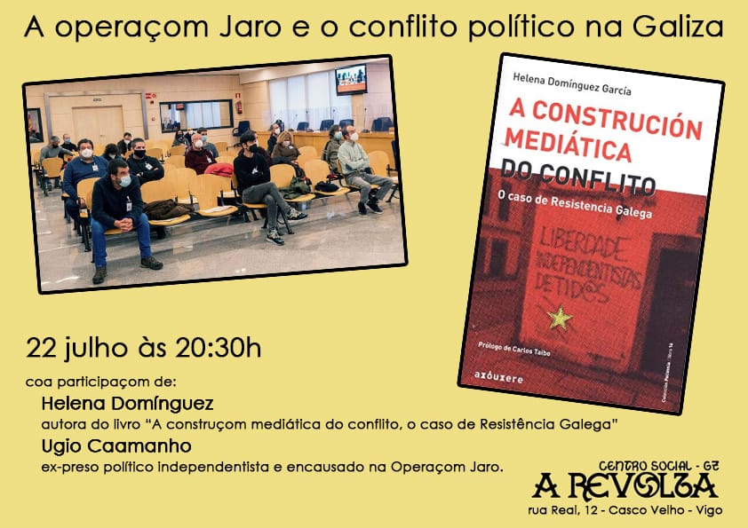 Car*s, esta quinta 22 estaremos com Helena Domínguez no CS A Revolta, em Vigo, apresentando «A construción mediática do conflito. O caso de Resistencia Galega» (Axóuxere 2020), livro que aprofunda na olhada crítica sobre o conflito identitário e o papel dos média na Galiza.
