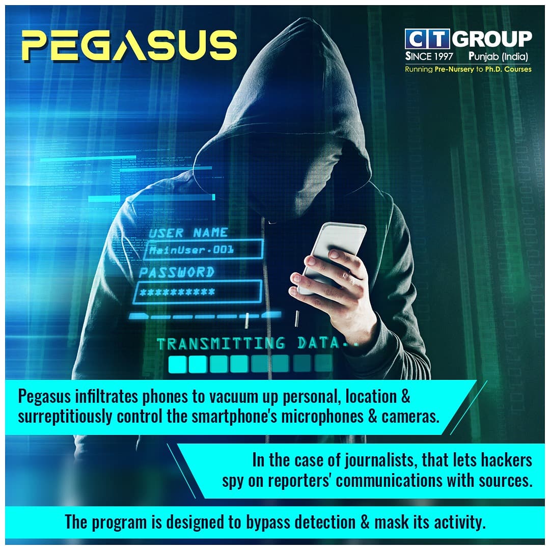 CTGroupshahpur's tweet image. Pegasus - You could be the next victim of a spyware attack!! #Pegasus #spywareattack #CTgroupofinstitution #CTians #CTGroup #CTU #TeamCT