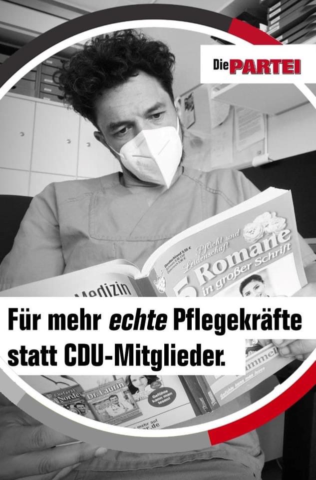 DieEXPERTISE's tweet photo. Aber wir, die sehr gute Partei #DiePARTEI, haben die wahren Pflegefachpersonen als Kandidat:innen aufgestellt! Die #PFLEGEtaskforce - für echte #EXPERTISE im #Bundestag!

https://t.co/hUX11lEcdn

Quellen: https://t.co/JqAJrTjzee
https://t.co/2R6lKIXBLv

#BTW21 #DieEXPERTISE
/2 https://t.co/izkNxw6vWw