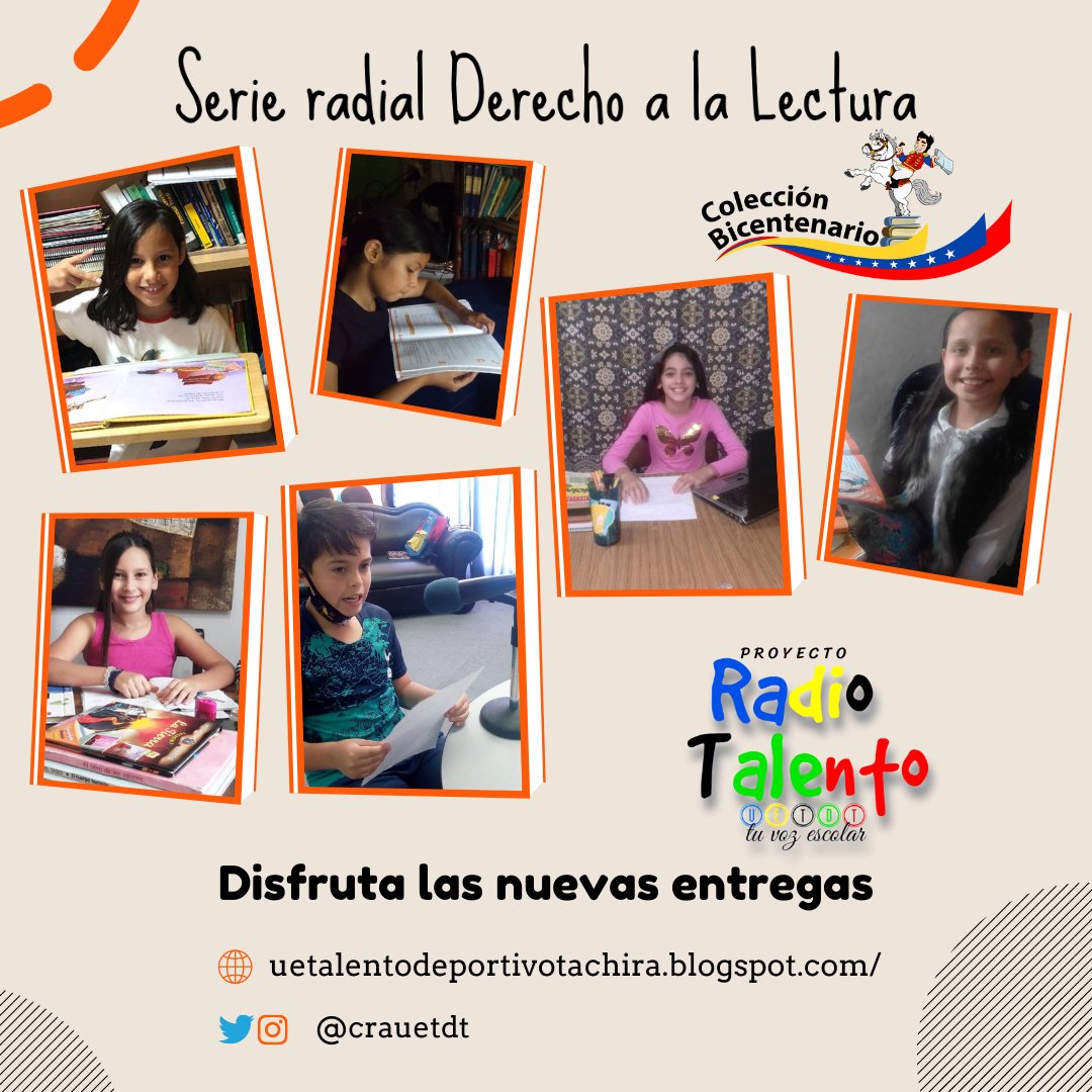#HechaEnCasa | Juan Pernía, Gabriela Chacón, Luna Camacho, Camila Quiñones, Carla Astros y Sonia Becerra narran las nuevas entregas de la serie #DerechoALaLectura @MPPEDUCACION <a href="/eduardopiate2/">eduardo piñate</a> <a href="/RosangelaOrozco/">Rosangela Orozco</a> <a href="/charlychaves/">Charly Rojas Chaves</a> 
🎧➡️ bit.ly/3ra4aYh

#FuerzaPatrióticaPorLaPaz