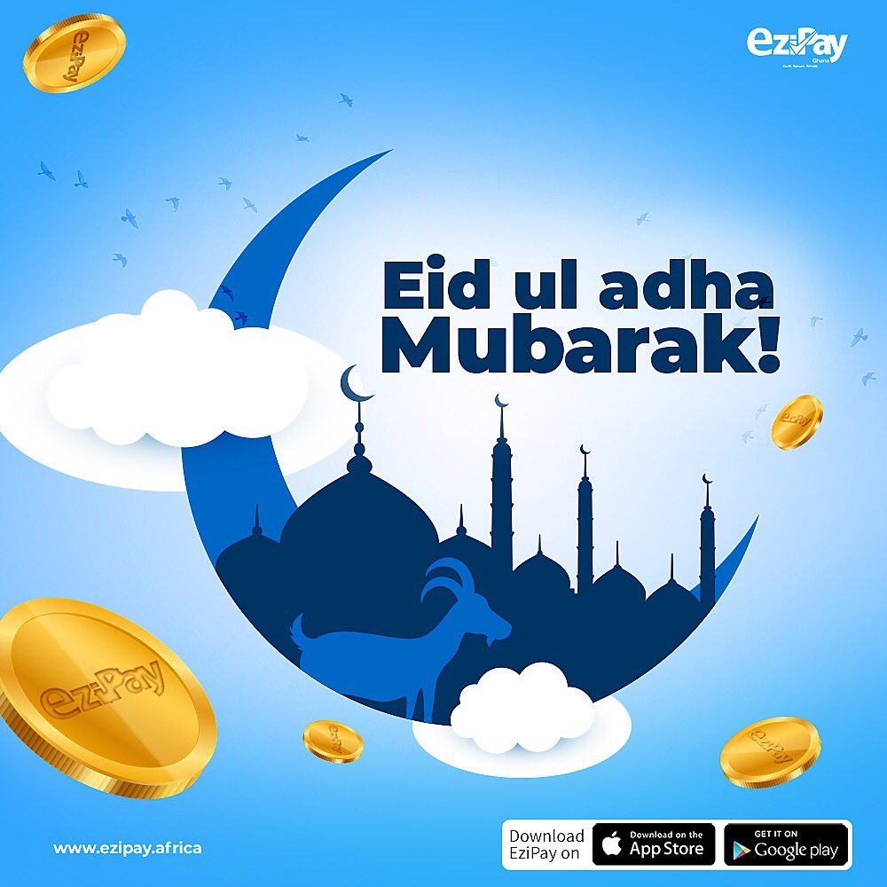 ezipayghana's tweet photo. Happy Eid to all Muslims.
Download EziPay App here:
https://t.co/6ZT4aEKm8q
Ezipay is fast, simple and secure❗️
#paywithezipay
#ezipay
#ghana🇬🇭
#onlinepayment
#onlinepaymentgateway
#recievemoneyfast
#recievemoneyonline
#instanttransfer
#instantmoneytransfer https://t.co/GhSY2f9E3C