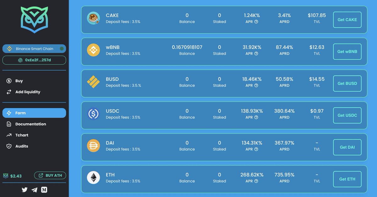 defi_athena's tweet photo. $ATH farm is started 🦉
https://t.co/6kJw0j0YWO

Stack your stable coin and earn $ATH as reward Owl
You can learn more about us here 📝
https://t.co/8rCCxeuMAu 

#bnb #cake #busd #dai #bsc #YieldFarming #DeFi #BSCGems #Yieldfarm https://t.co/OBWRuGneXj