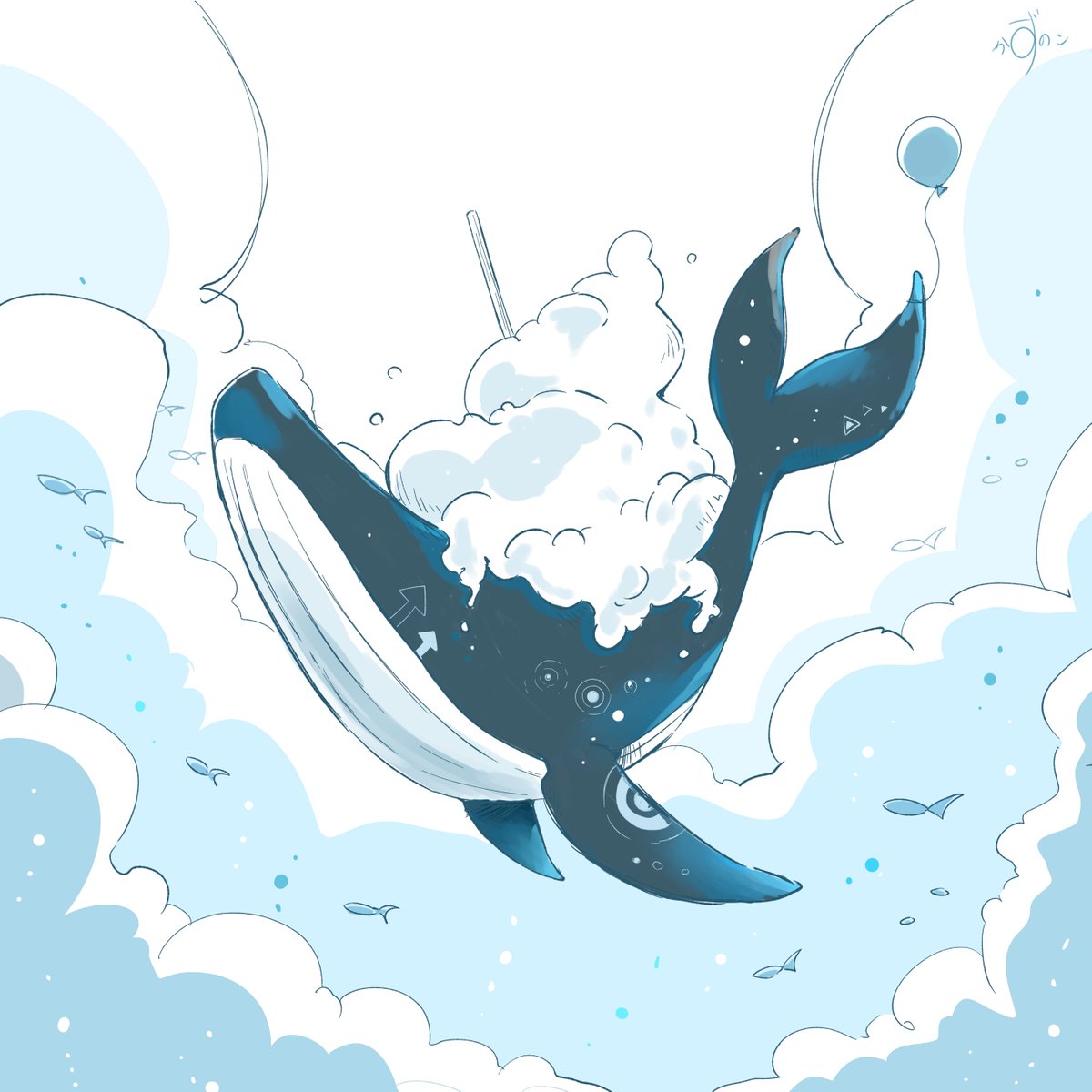 no humans whale fish bubble animal focus artist name cloud  illustration images