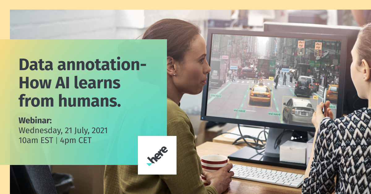 here's tweet image. Tomorrow, experts from HERE will explain how artificial intelligence has been trained – by humans – to understand the data from cameras and sensors.

Save your spot: t.her.is/3zhnCoK

#AI #SensorData