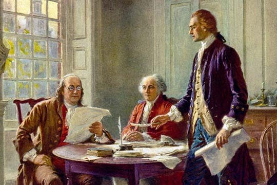 Writing the Declaration of Independence in 1776 by Jean Leon Gerome Ferris - Art - Politics - Famous Americans #posters LEARN MORE --->  https://t.co/BB2wv7BS3e https://t.co/dQVRndF1CX
