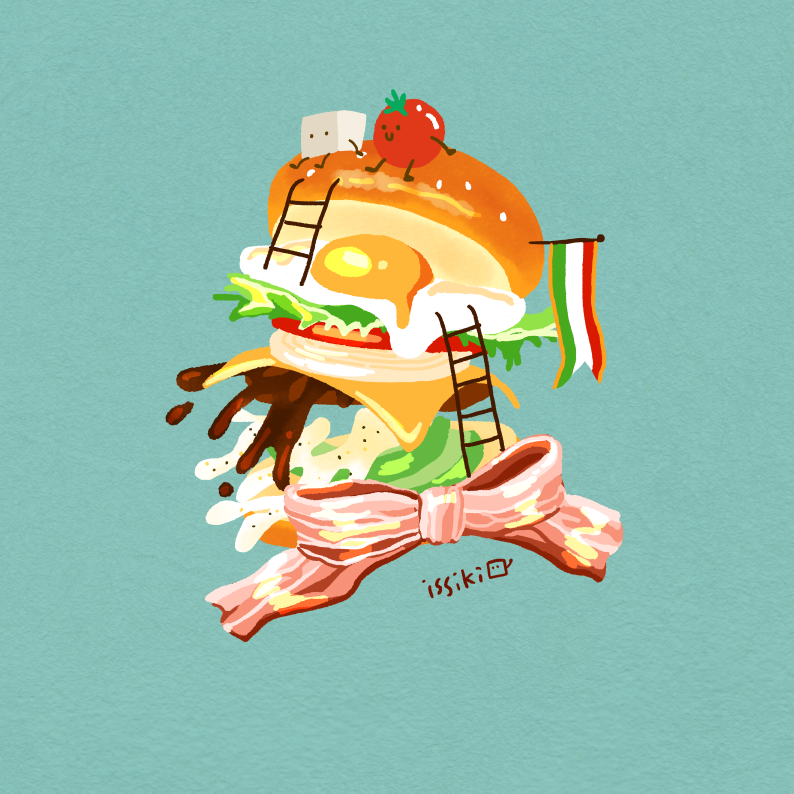「#ハンバーガーの日 
組み合わせは自由🥓🥬🍅🥑🧀 」|一色十秋 - イッシキトアキのイラスト