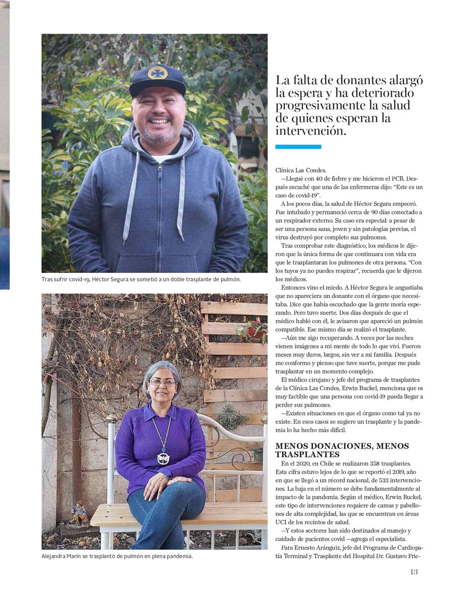 Revista_Ya's tweet photo. Trasplantes en pandemia. Pese al escenario adverso, durante 2020 en Chile se registraron 358 intervenciones; entre ellos Héctor Segura, quien tras contagiarse de coronavirus, fue el segundo trasplantado bi-pulmonar por el nuevo coronavirus en Latinoamérica. https://t.co/5InYt8f9Ou