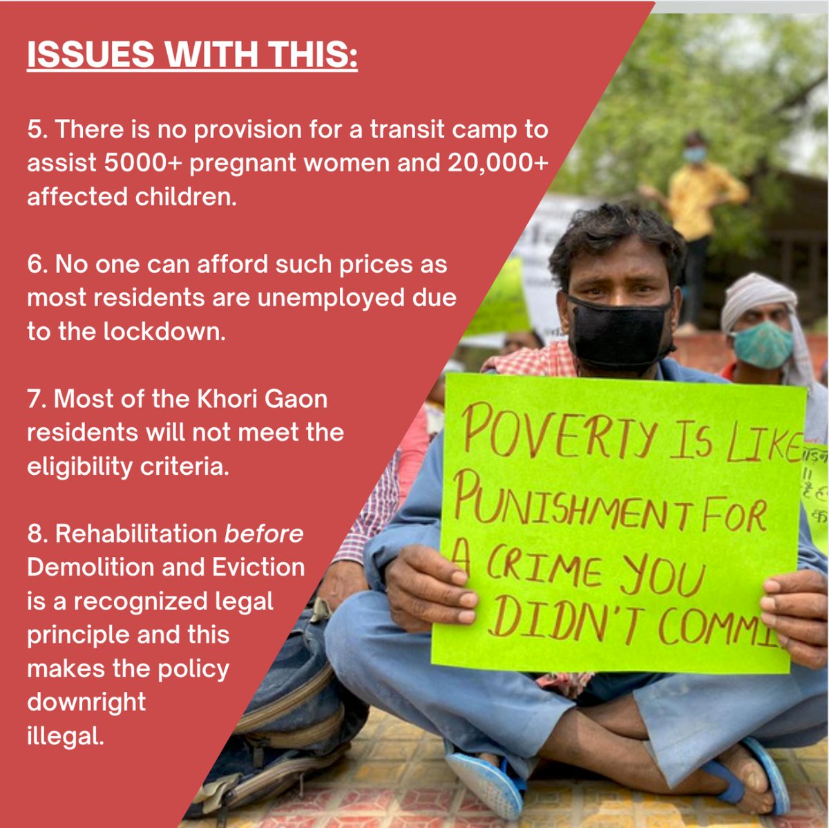 YugmaCollective's tweet photo. The Rehabilitation Policy framed by @MCF_Faridabad does more harm than good! The residents have to PAY 3.7 lacs for these flats which are not ready yet. The policy hasn't been notified. Rehabilitation happens BEFORE demolitions not after. 

This is a humanitarian crisis. https://t.co/GhHpSMrsQj