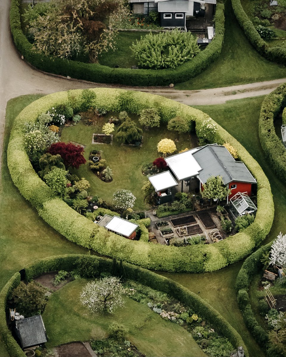CosedisNicolas's tweet photo. A closer look at The Round Gardens of Nærum from my little airplane. 🌳💚🌳 Søren Carl Theodor Marius Sørensen is considered one of the greatest landscape architects to have ever lived, and these oval gardens designed in the late 1940s are one of his most famous projects. https://t.co/9sjNvB44tB