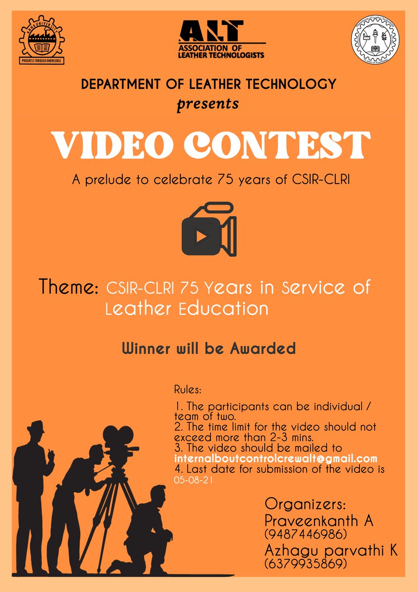 we_the_alt's tweet photo. INTERNAL EVENT 01
VIDEO CONTEST
"Unless you try to do something beyond what you have already mastered, you will never grow"
Theme: CSIR CLRI 75 years in service of leather education
Do participate the event
#scroscianz
#wethealt
#leathertechnologists
#internalboutcontrolcrewalt https://t.co/skRegETf1B