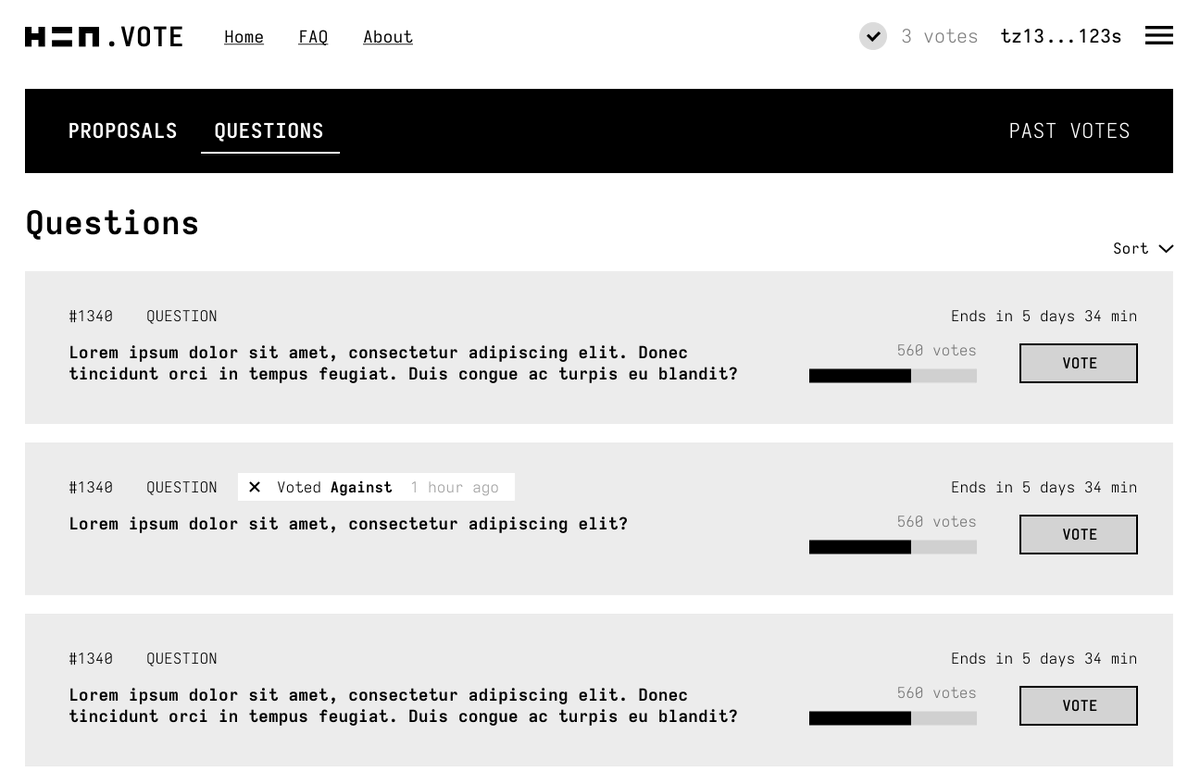 DianeDrubay's tweet image. [#hicathon] The @hicetnunc2000 Voting Platform is almost ready 🥳 Soon we will have a chance to express our views on what we want to see on HeN. 
First trial will feature questions and proposals asked by the working groups for the post-hicathon. 1/4