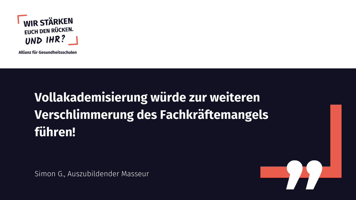 Eine vollständige #Akademisierung der #Therapieberufe würde tausende motivierte Auszubildende von einer Ausbildung in #Gesundheitsfachberufen ausschließen! wirstaerkeneuchdenruecken.de