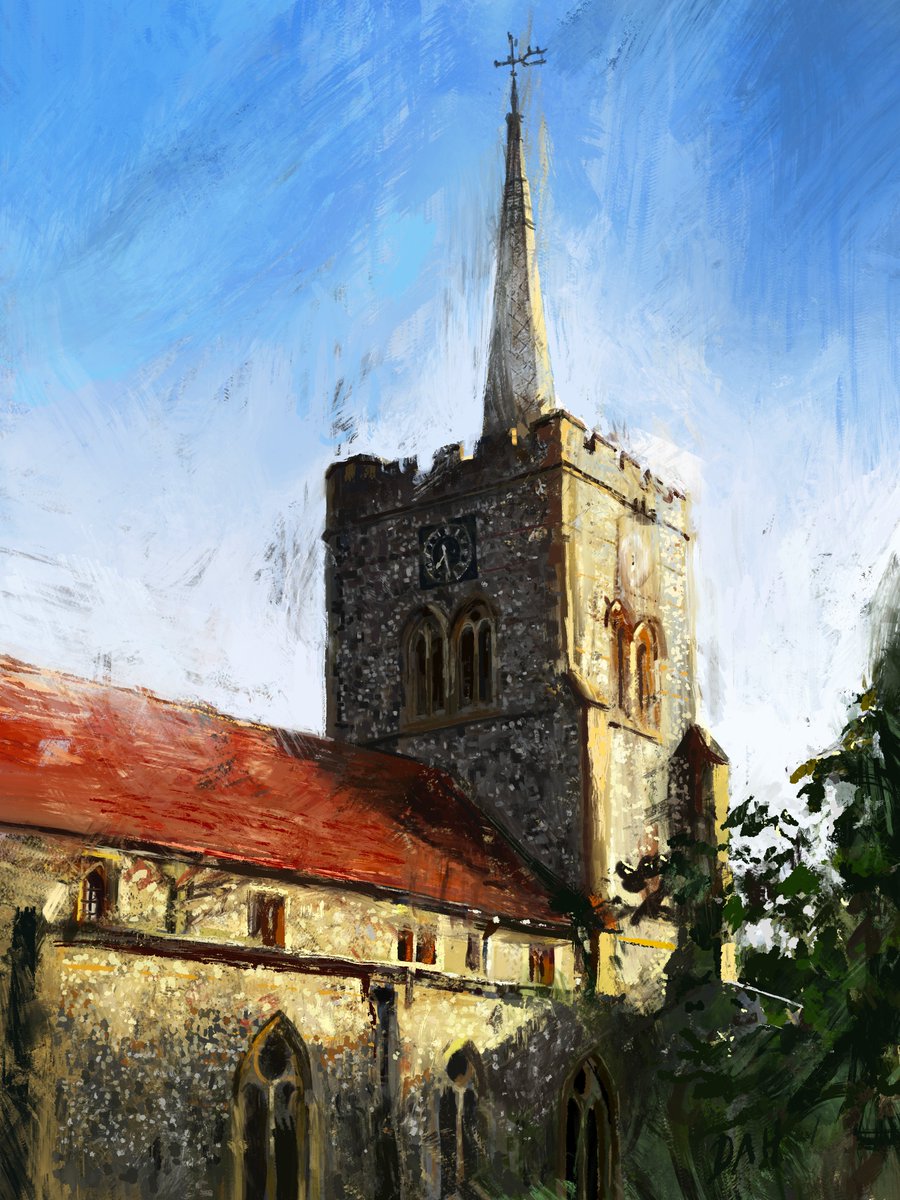 Painted the local church in Radwinter as a bit of a gift for my dad's 70th. They recently moved to the village and it's such a beautiful building! Flint walls were a challenge.

#painting #ArtistOnTwitter