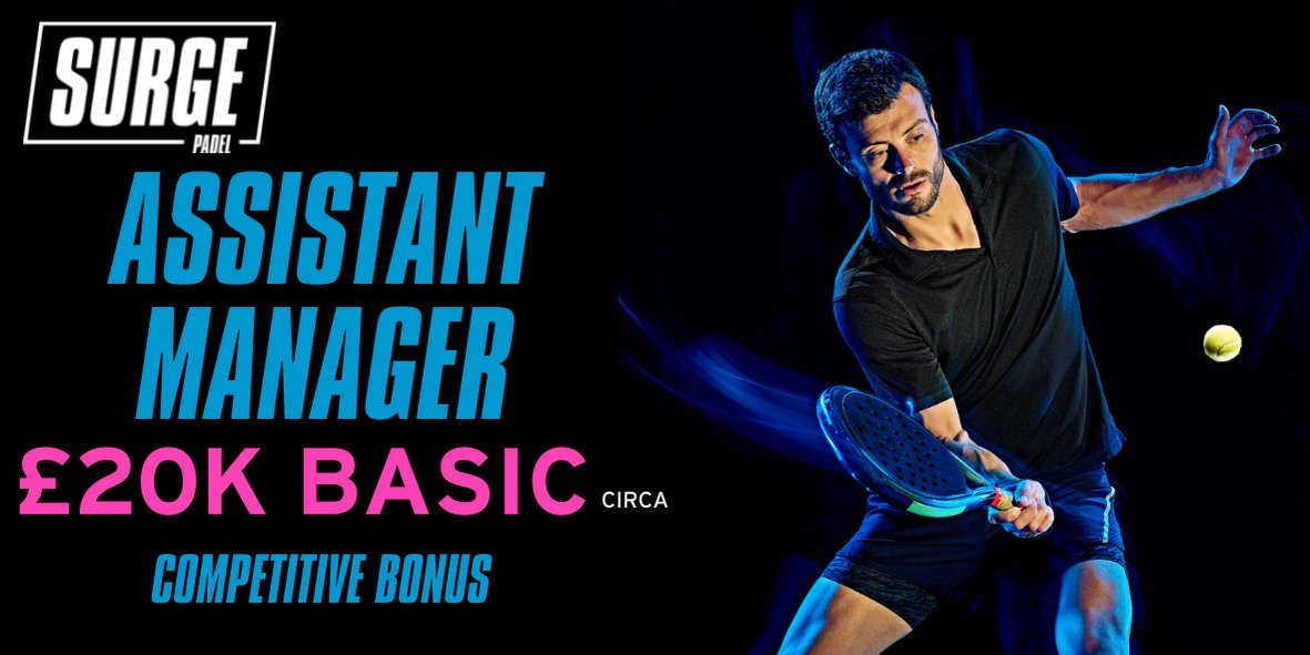 N O W - R E C R U I T I N G 
💙OPENING THIS AUTUMN💙
📍Hornbeam Park, Harrogate. HG28QT
With 2+ years experience in a leadership/supervisory role, you will support the GM in the day-to-day management of the club. recruitment@surgepadel.co.uk Send your CV or simply get in touch