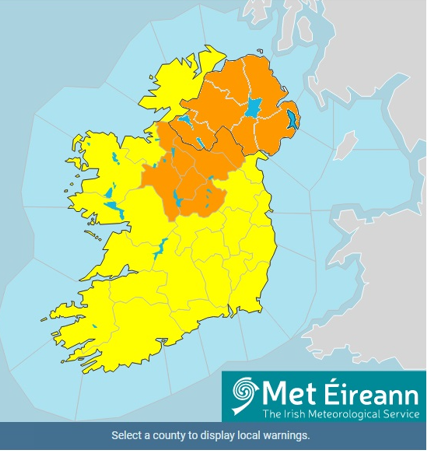 MetEireann's tweet photo. High temperature warnings are in place across Ireland until at least Friday, with temperatures expected to exceed 30 Celsius by day &amp; remain around 20 C overnight for some locations.

⚠️https://t.co/tZNCdzhbot

⚠️https://t.co/Wae4LaU5ox

Remember to be #SunSafe &amp; #BeSummerReady https://t.co/Svp8gSN4pT