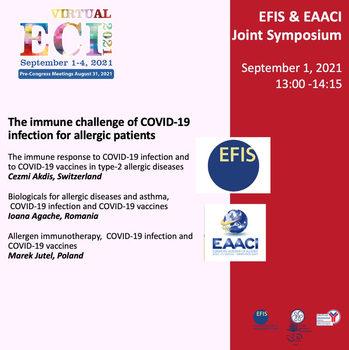 Don’t miss EFIS &amp; EAACI Joint Symposium! <a href="/AkdisCezmi/">Cezmi Akdis</a> <a href="/EAACI_HQ/">EAACI</a> #eci2021 #europeancongressofimmunology