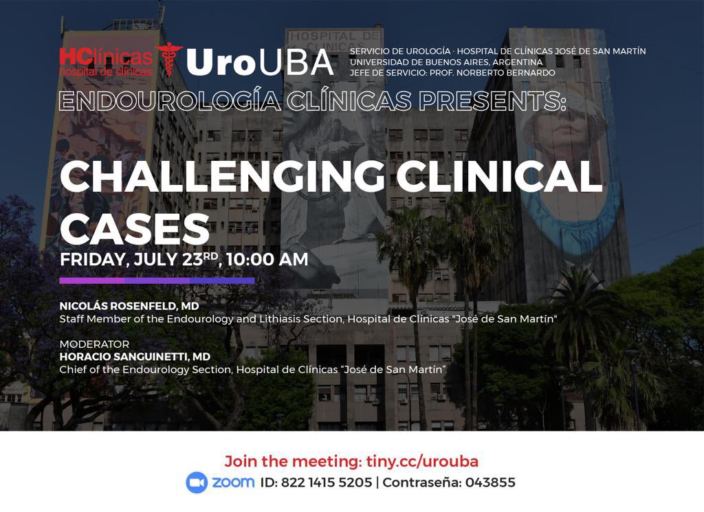 You are invited next Friday 9AM to enjoy <a href="/DLangePhD/">Dirk Lange</a> with “Biological Mechanisms Behind Indwelling Stent Complications” followed by <a href="/hsanguinetti/">Horacio Sanguinetti</a> &amp; N Rosenfeld with Challenging Cases <a href="/AmerUrological/">Amer. Urol. Assn.</a> <a href="/CAU_URO/">Confederación Americana de Urología (CAU)</a> <a href="/Endo_Society/">Endourological Society</a> <a href="/Uroweb/">European Association of Urology (EAU)</a> <a href="/bsc_urology/">Boston Scientific Urology</a> <a href="/PromedonEndouro/">Promedon División Endourología</a> <a href="/CP_Endourology/">Coloplast Interventional Urology - Europe</a>