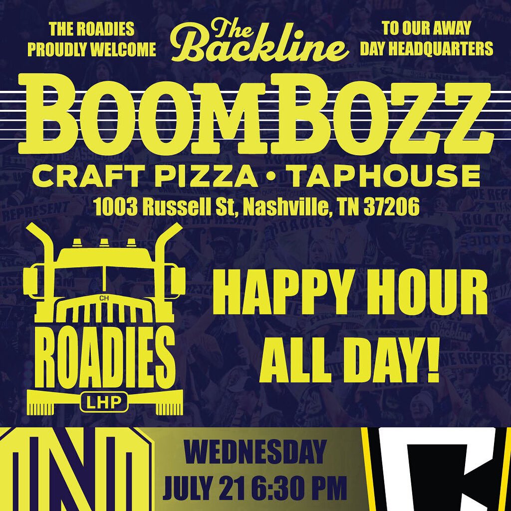 We’re back at <a href="/boombozztn/">boombozztn</a> tomorrow night! Happy hour specials ALL DAY. We’re also welcoming out the entire <a href="/thebacklinesc/">The Backline</a> for this match, so get there early! Let’s bring the home game day experience to BoomBozz East. #EveryoneN