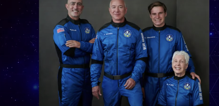 marionmckeone's tweet photo. Almost time for #NewShepard launch, with #Bezos Bros, 82 year old #WallyFunk and teenage #OliverDaemon on board. This is a crew of space tourists (#astro-nots). No skills required; they'll just sit back and enjoy the ride. Debate re billionaires in space aside, exciting times. https://t.co/eFFPpBNhly