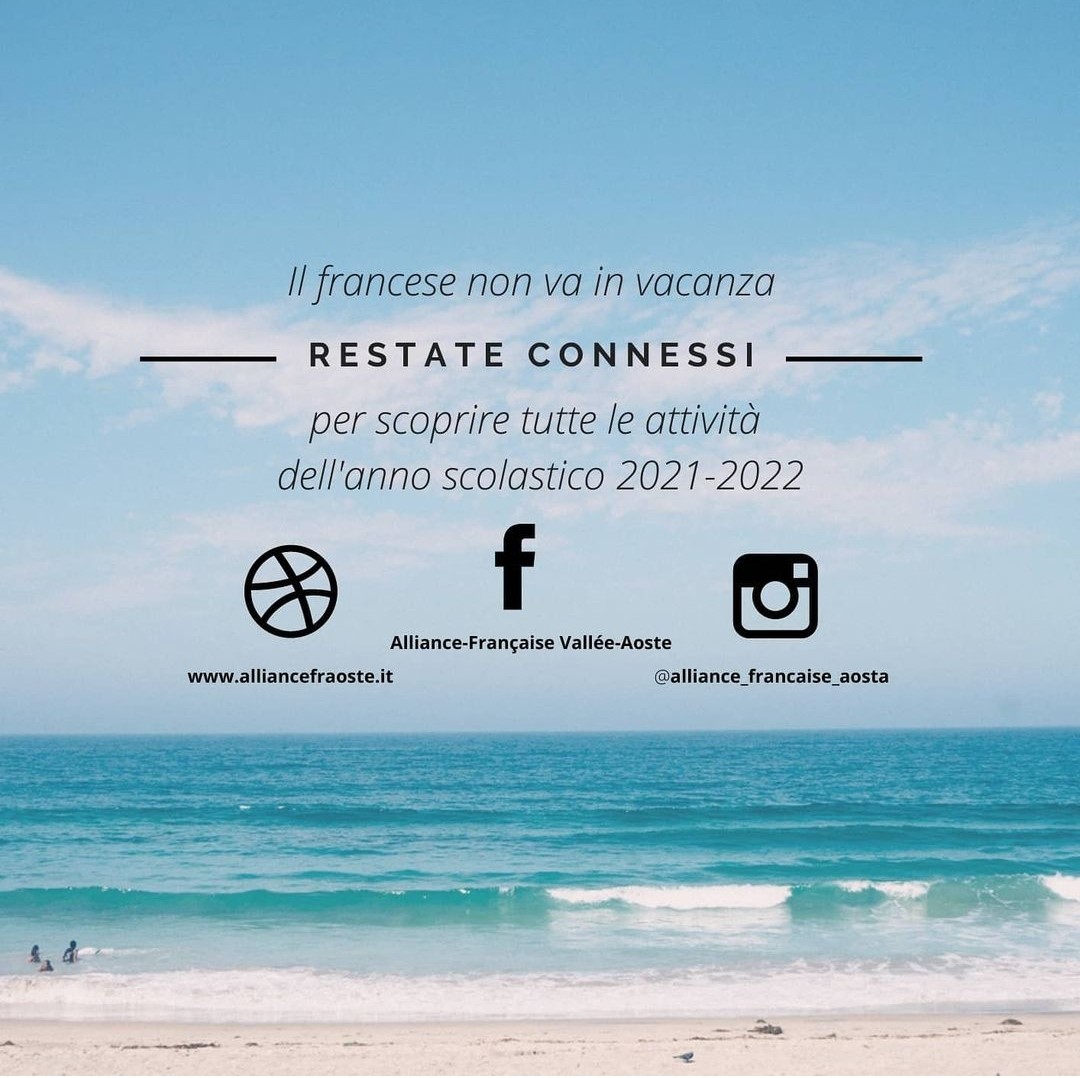 Bon après-midi à tous🇫🇷
L'Alliance Française de la Vallée d'Aoste est prête pour vous renseigner sur les nouveautés de la prochaine année scolaire!