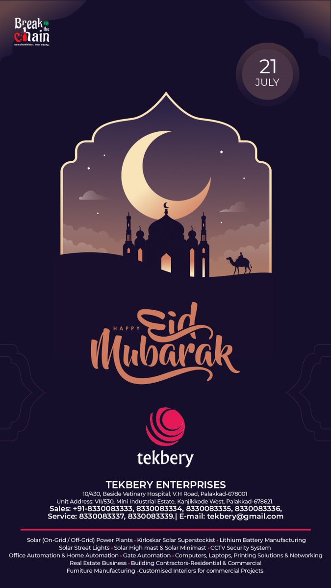 tekbery's tweet photo. *Wishing you and your family a very happy, prosperous and blissful Eid Day!. Eid Mubarak!*
By TA Salam,
TEKBERY ENTERPRISES
📲 92 88 22 1100  
🌎https://t.co/vGcnUhLBoB 

📧tekbery@gmail.com  
🎥YouTube: https://t.co/e0UlTxNqUZ

📷Facebook: https://t.co/GKkfK503UL https://t.co/UXueVAiR4v