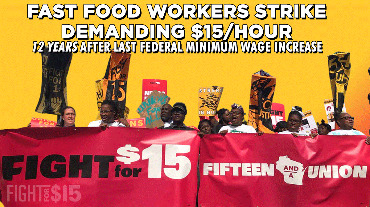 Fast-food workers across the US are ON STRIKE today.

Economic recovery? Not for us.

Companies like <a href="/McDonalds/">McDonald's</a> are paying too little to too many. 

It's time for the Senate to act and #RaiseTheWage to $15 by any means necessary 

Call your Senators: 888-639-5155

#FightFor15